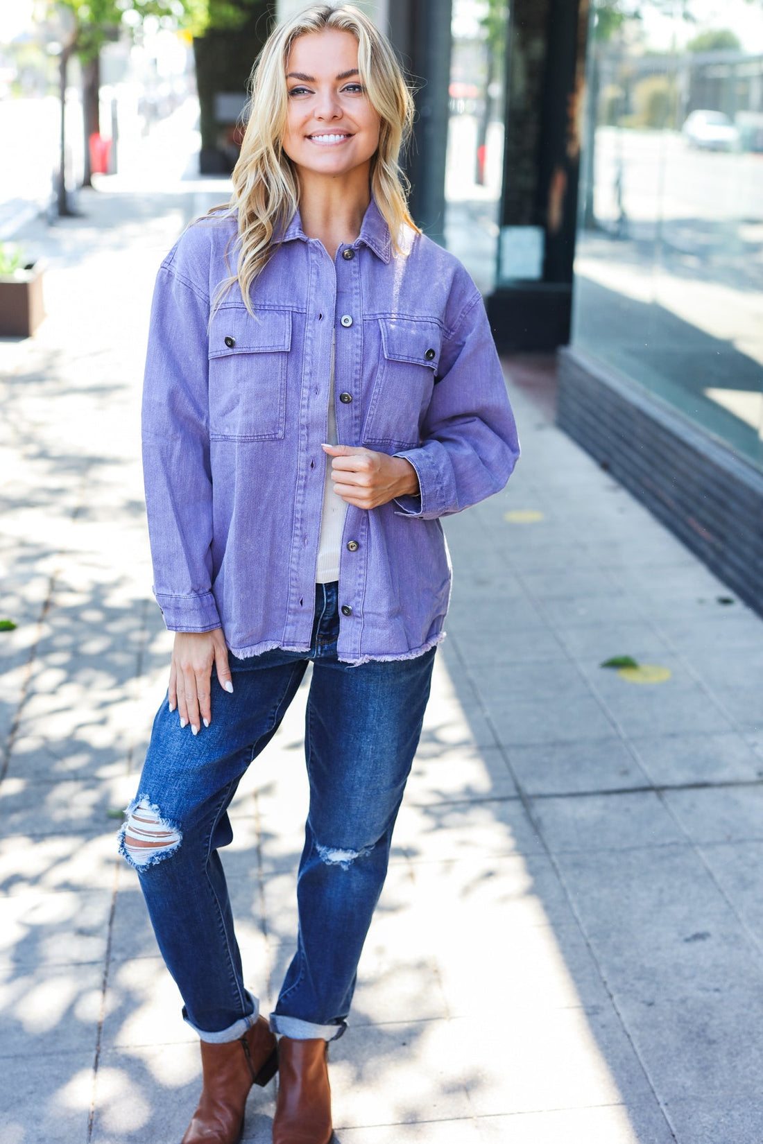 Be Bold In Purple Haze Frayed Denim Jacket