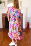 Tropical Trance Fuchsia Floral Smocked Waist Maxi Dress