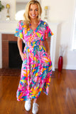 Tropical Trance Fuchsia Floral Smocked Waist Maxi Dress