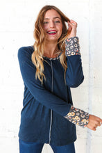 Winter Blue Hacci Leopard Print Banded Top