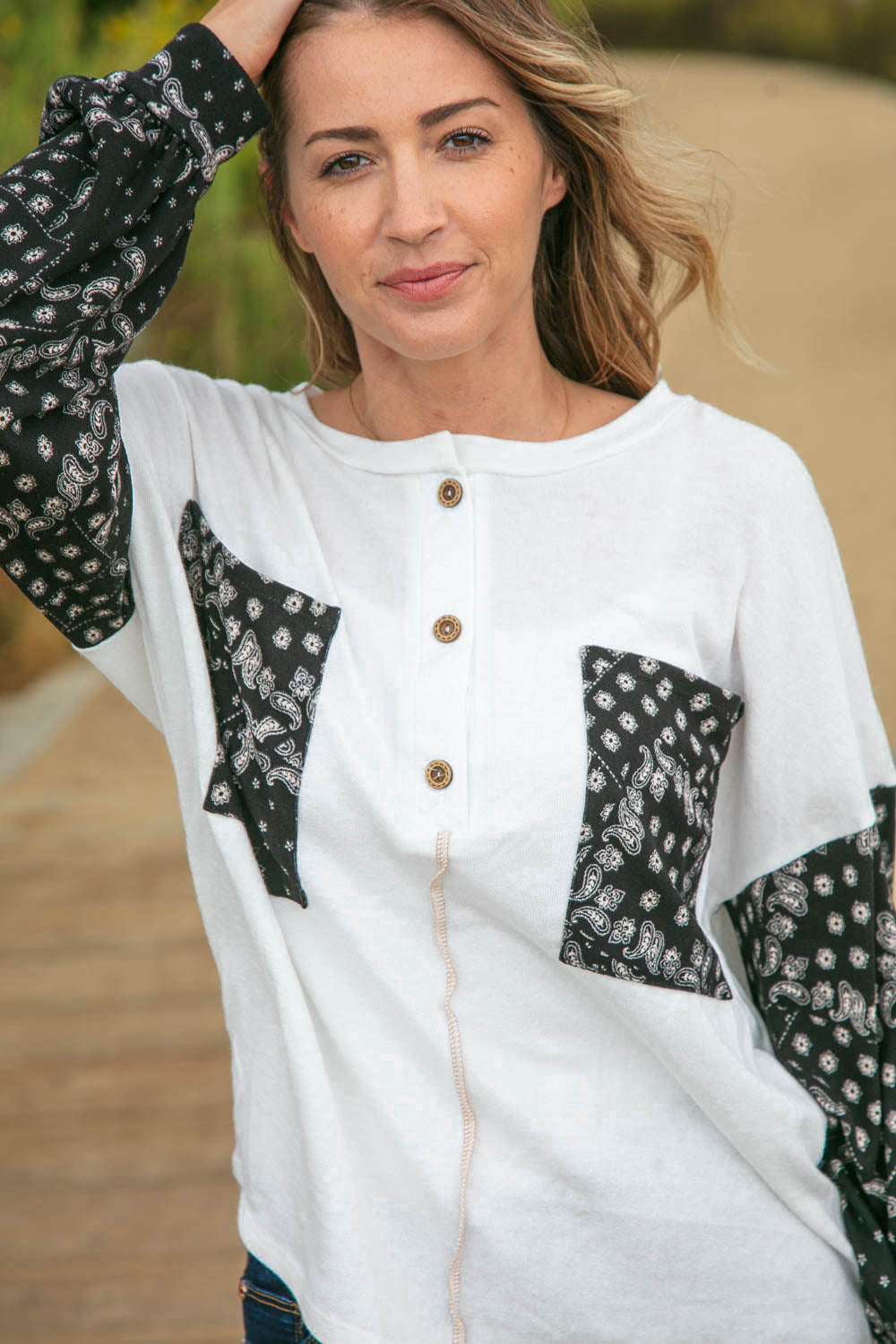 Boho Paisley Double Pocket Button Down Top