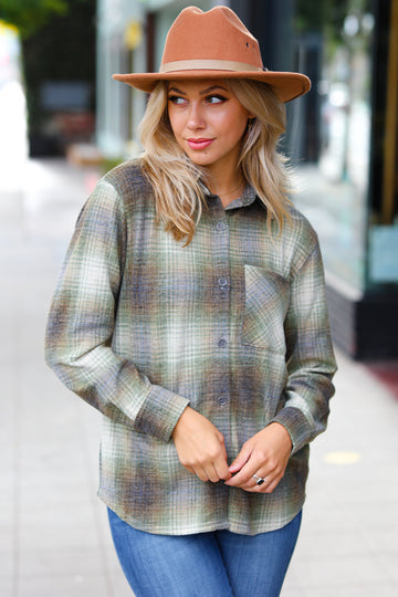 Green Jacquard Plaid Button Up