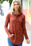 Rust Marled Cowl Neck Pocketed Top
