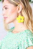 Canary Handwoven Straw Flower Dangle Earrings