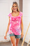 Fuchsia Square Neck Ruffle Tie Dye Tank Top