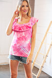 Fuchsia Square Neck Ruffle Tie Dye Tank Top