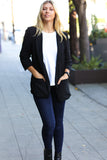 More To Love Black Notched Lapel Ruched Sleeve Blazer
