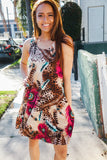 Summer Days Brown & Rose Abstract Animal Print Korean Silk Dress