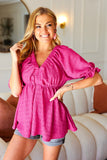 Feeling Strong Fuchsia Textured V Neck Babydoll Top