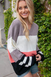 Slate V Neck Color Block Slouchy Knit Sweater