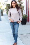 Stay Awhile Taupe Brushed Melange Puff Short Sleeve Sweater