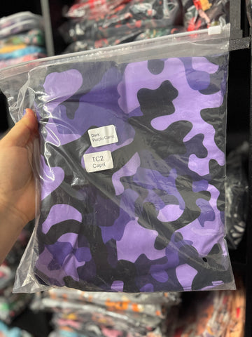 Ready To Ship - Dark Purple Camo Capri Length Leggings TC2 No Pockets