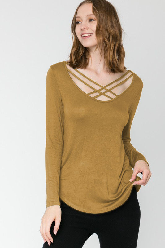 Double Criss Cross Top - Ash Mustard