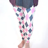 Pink Gray & Cream Argyle Print Soft Leggings