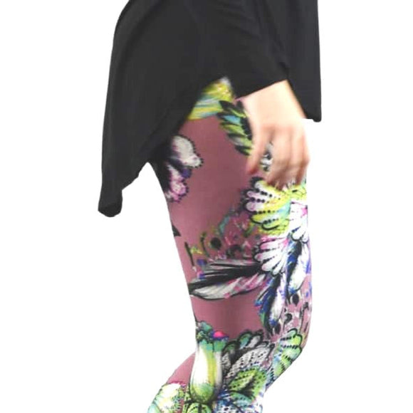 Mauve Floral Print Capri Leggings