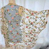 Sheer Floral Embroidered Open Front Kimono