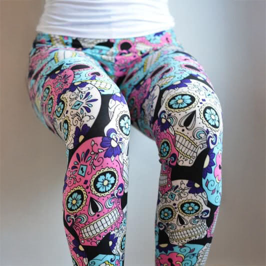 Pink & Blue Sugar Skull Soft Leggings