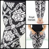 Black & White Royal Damask Print Soft Leggings