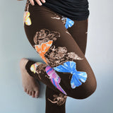 Colorful Butterfly Print Chocolate Brown Leggings - Adult & Kids Sizes - Soft Stretchy