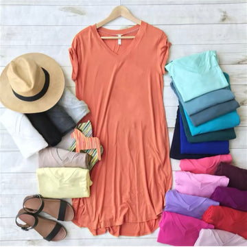 V-Neck Swing Dress With Pockets - Coral