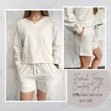 Oversized Cotton Terry Lounge Set – Long Sleeve Top & Drawstring Shorts - Plus