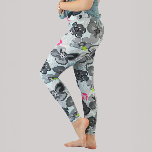 Bright Contrast Floral Hibiscus Blossom Print Soft Leggings