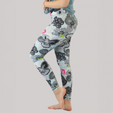 Bright Contrast Floral Hibiscus Blossom Print Soft Leggings