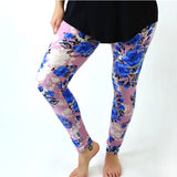 Dusty Rose Bright Blue Floral Print Soft Leggings