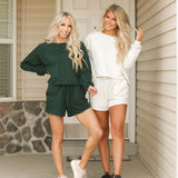 Oversized Cotton Terry Lounge Set – Long Sleeve Top & Drawstring Shorts