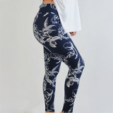 Large Rose Floral Print Navy Blue Leggings
