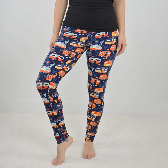 Happy Camper Print Blue Leggings