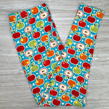 Red & Green Apple Print Soft Teal Leggings