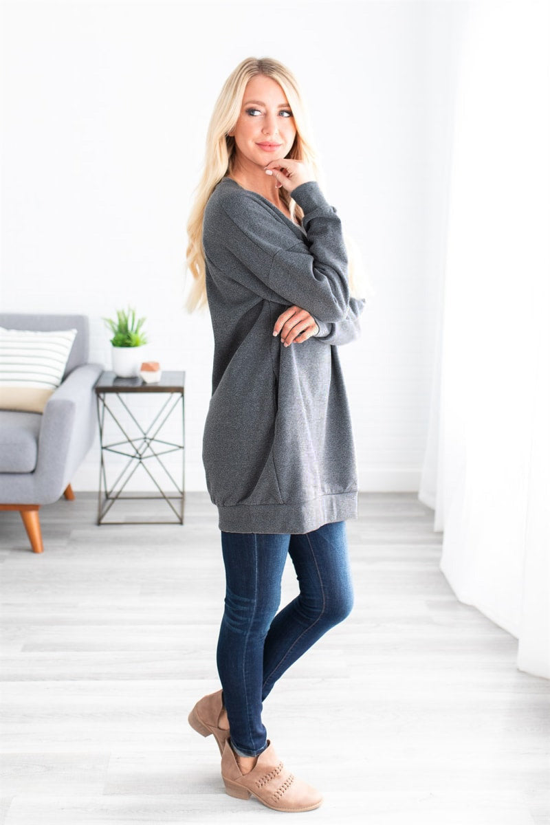 Oversized Loose Fit V-Neck Tunic Sweatshirt