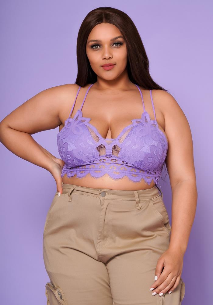 Women's Crochet Sexy Lace Bralette with Removable Pads and Cross Back Adjustable Strap Wirefree