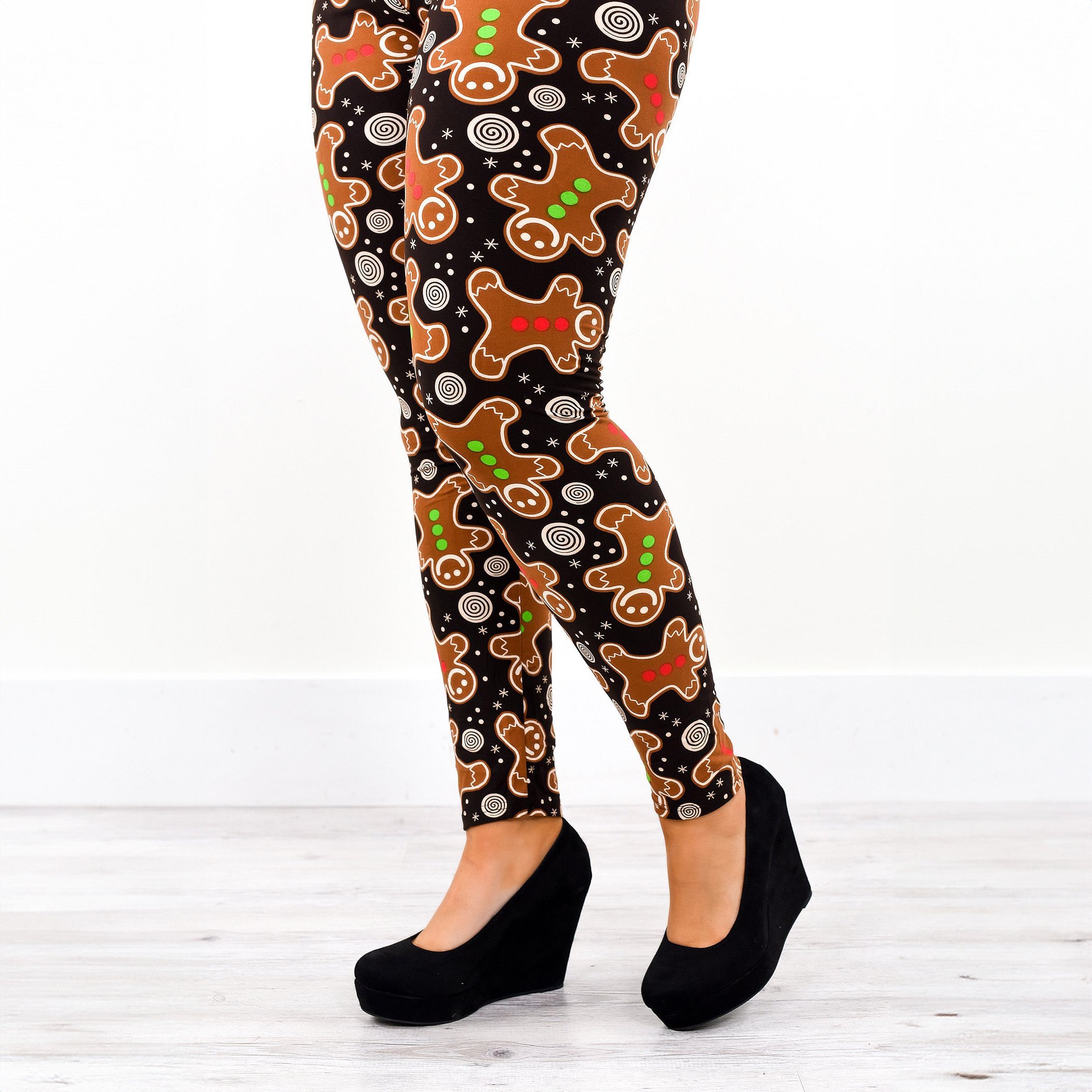 Gumdrop Gingerbread Man Print Christmas Soft Leggings