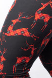 Christmas Red Plaid Deer Print Soft Leggings