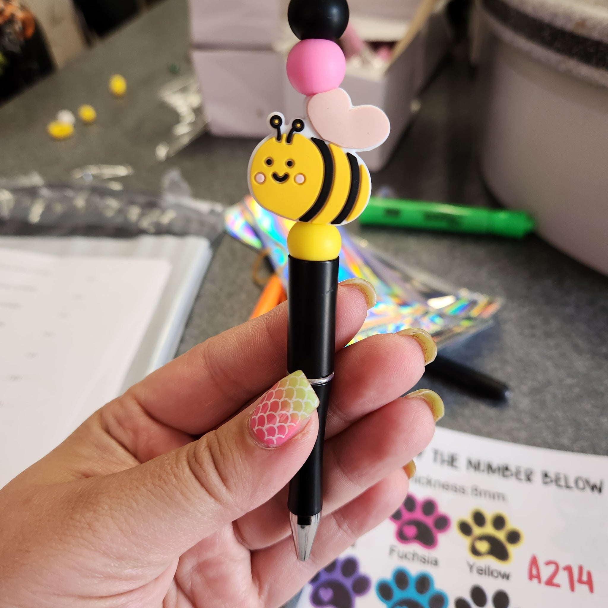 Bumble Bee Silicone Beaded Pen or Keychain