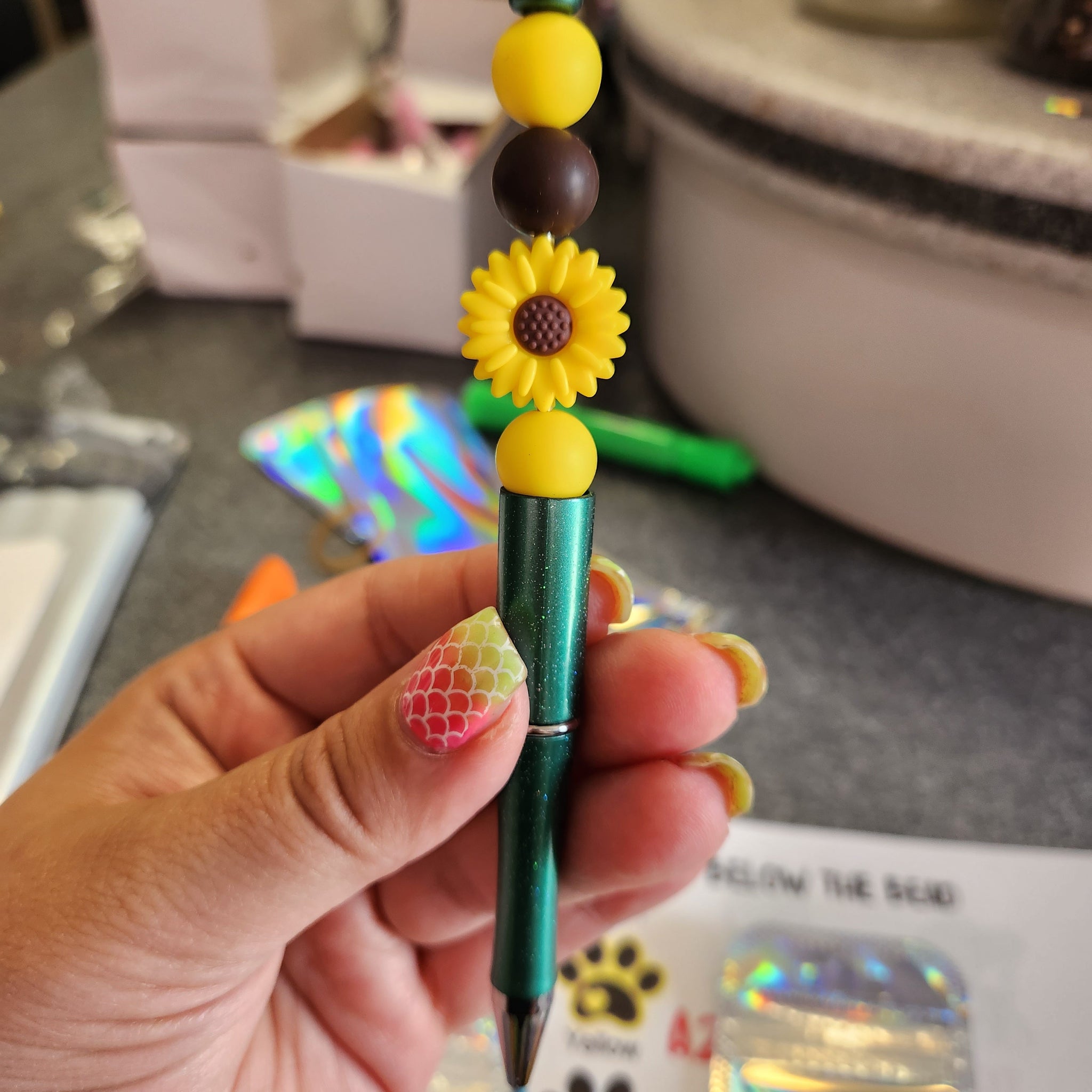 Yellow Sunflower Silicone Beaded Pen or Keychain