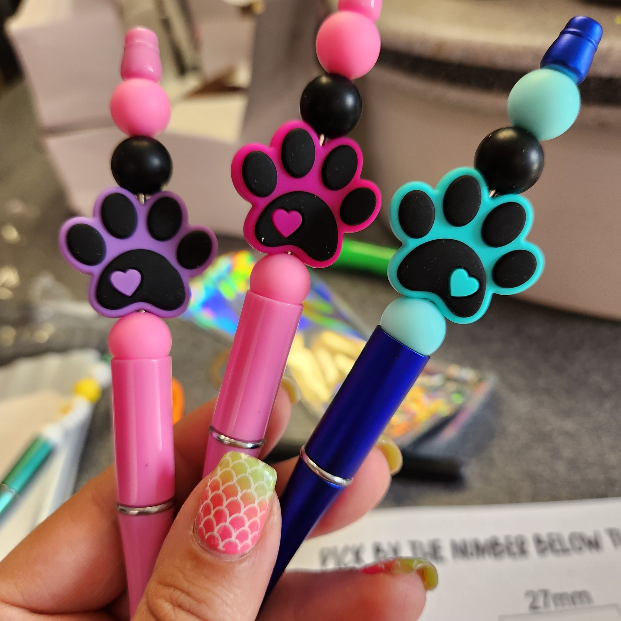 Purple Paw Silicone Beaded Pen or Keychain