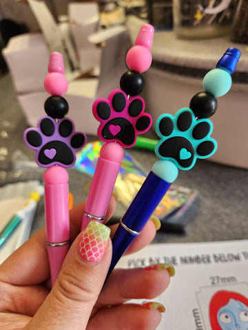 Purple Paw Silicone Beaded Pen or Keychain