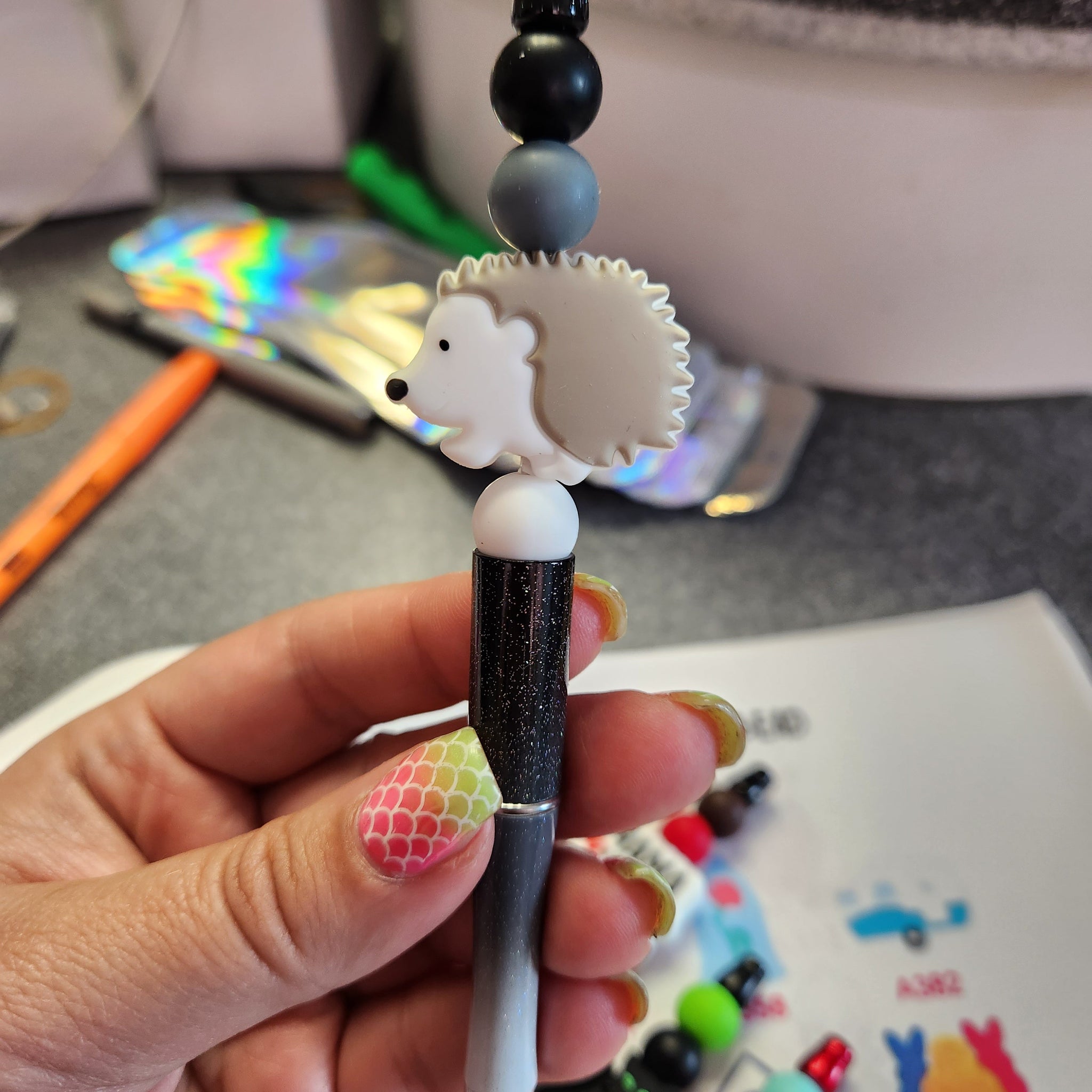 Hedgehog Silicone Beaded Pen or Keychain