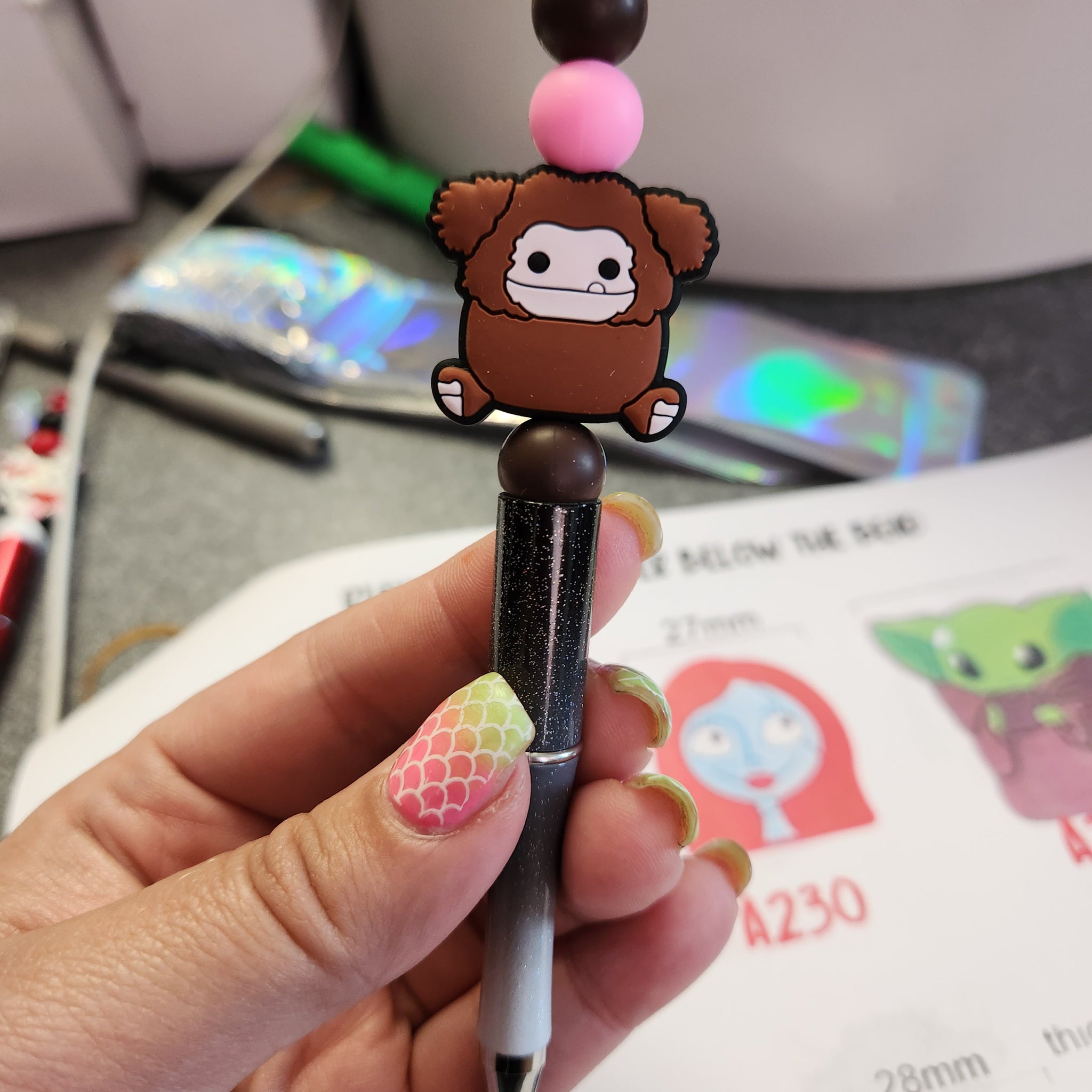 Brown Creature Silicone Beaded Pen or Keychain