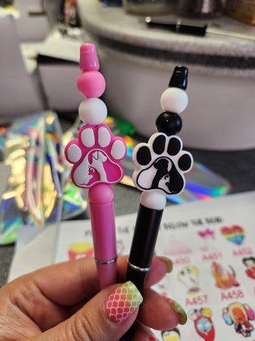 Black & White Cat/Dog Heart Beaded Pen or Keychain