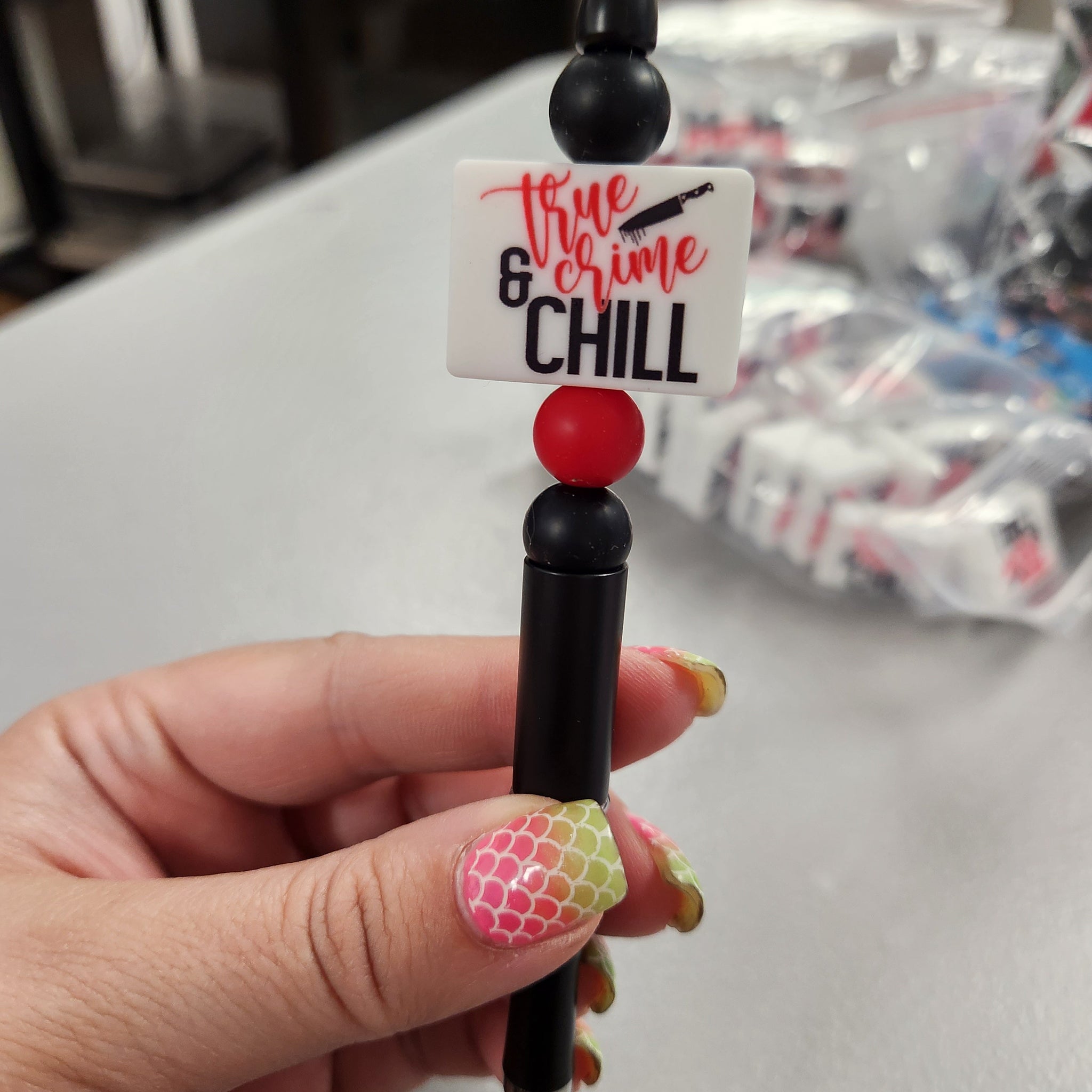 True Crime and Chill Silicone Beaded Pen or Keychain