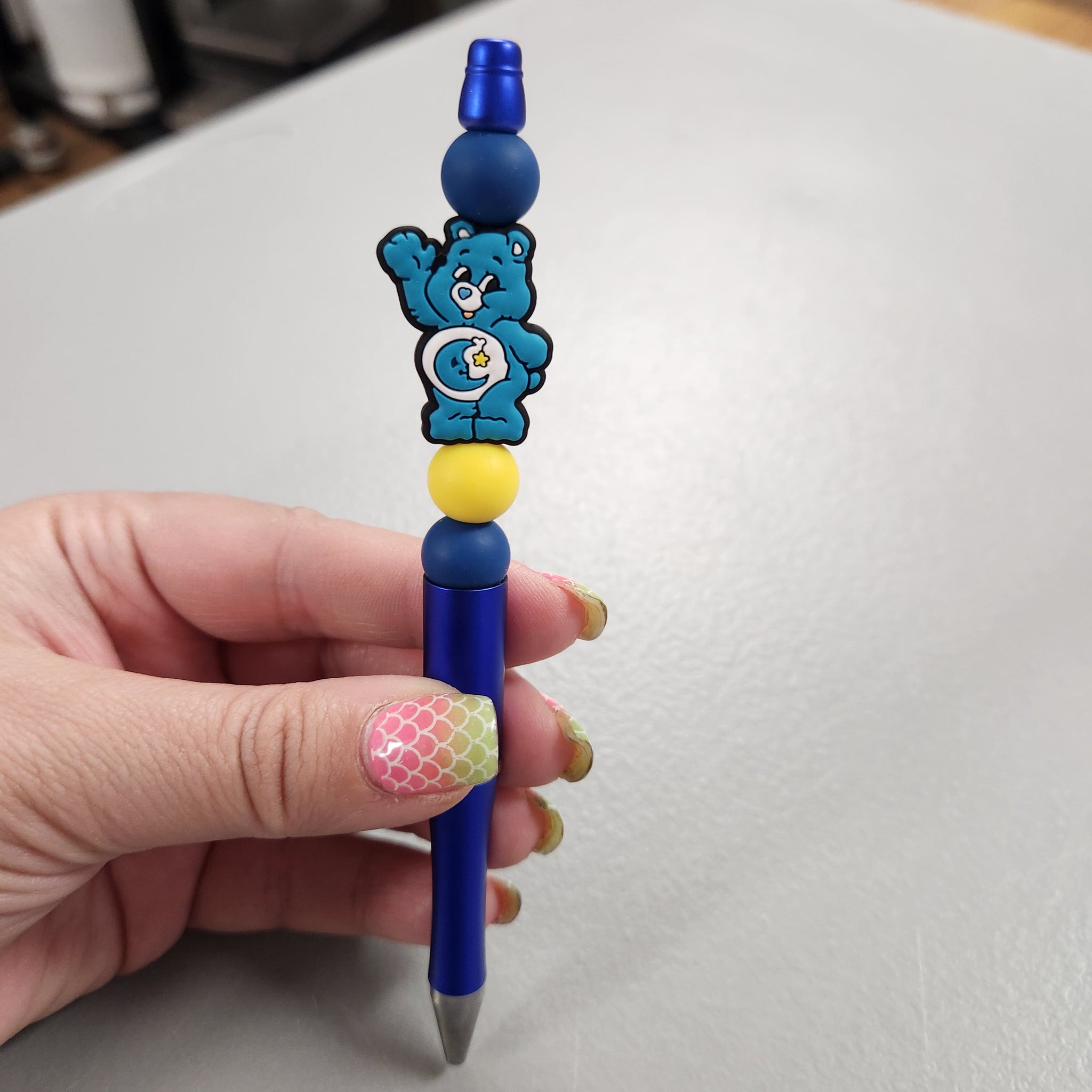 Blue Bear Silicone Beaded Pen or Keychain