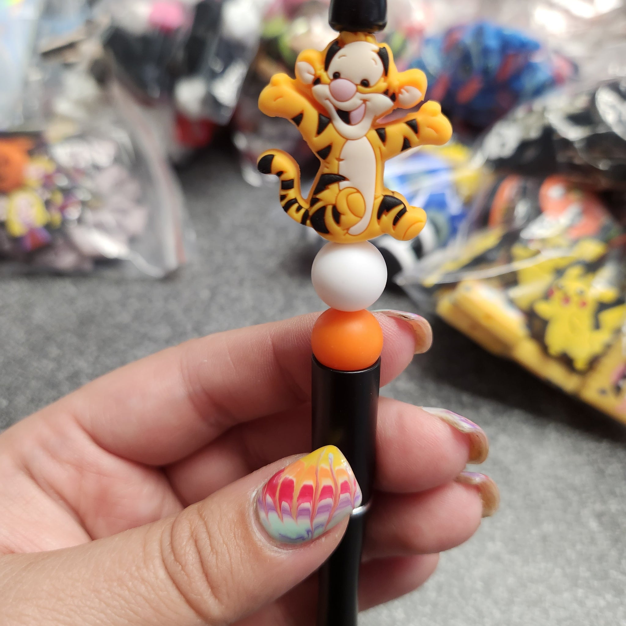 Tiger Silicone Beaded Pen or Keychain
