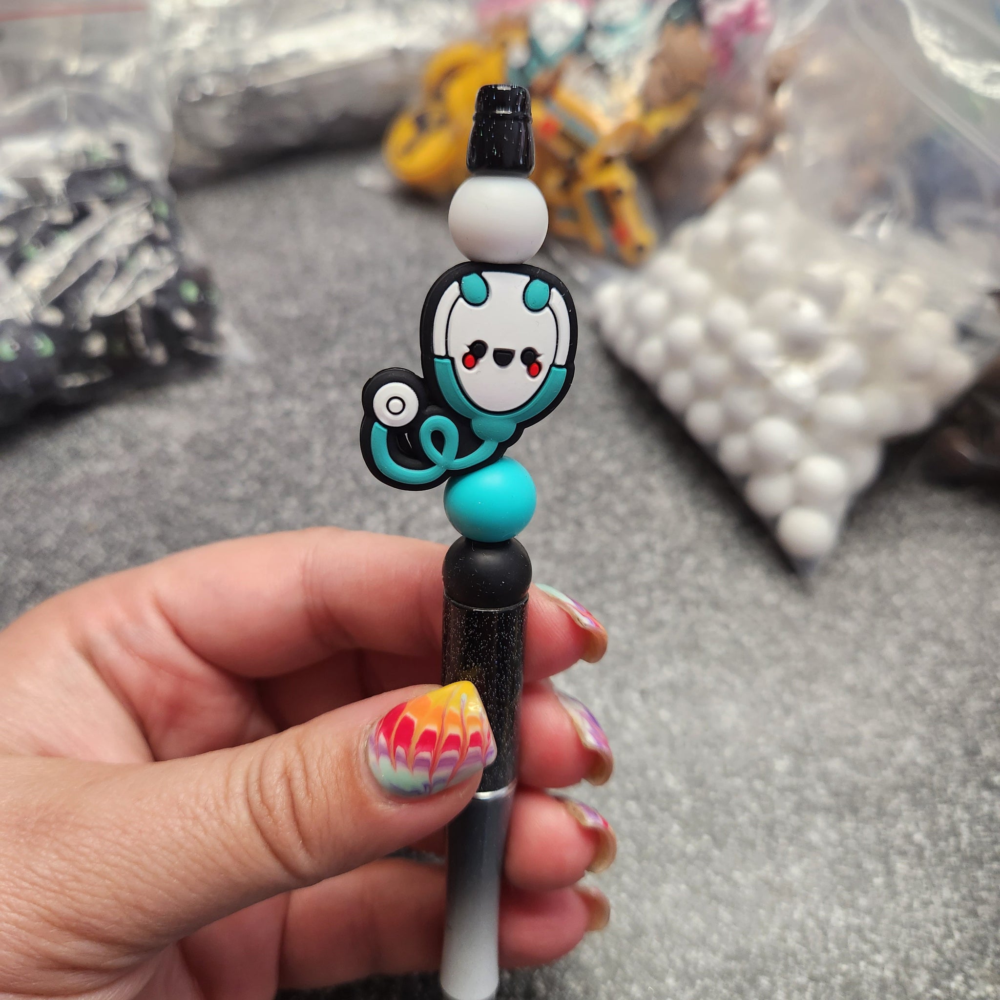 Stethoscope Silicone Beaded Pen or Keychain