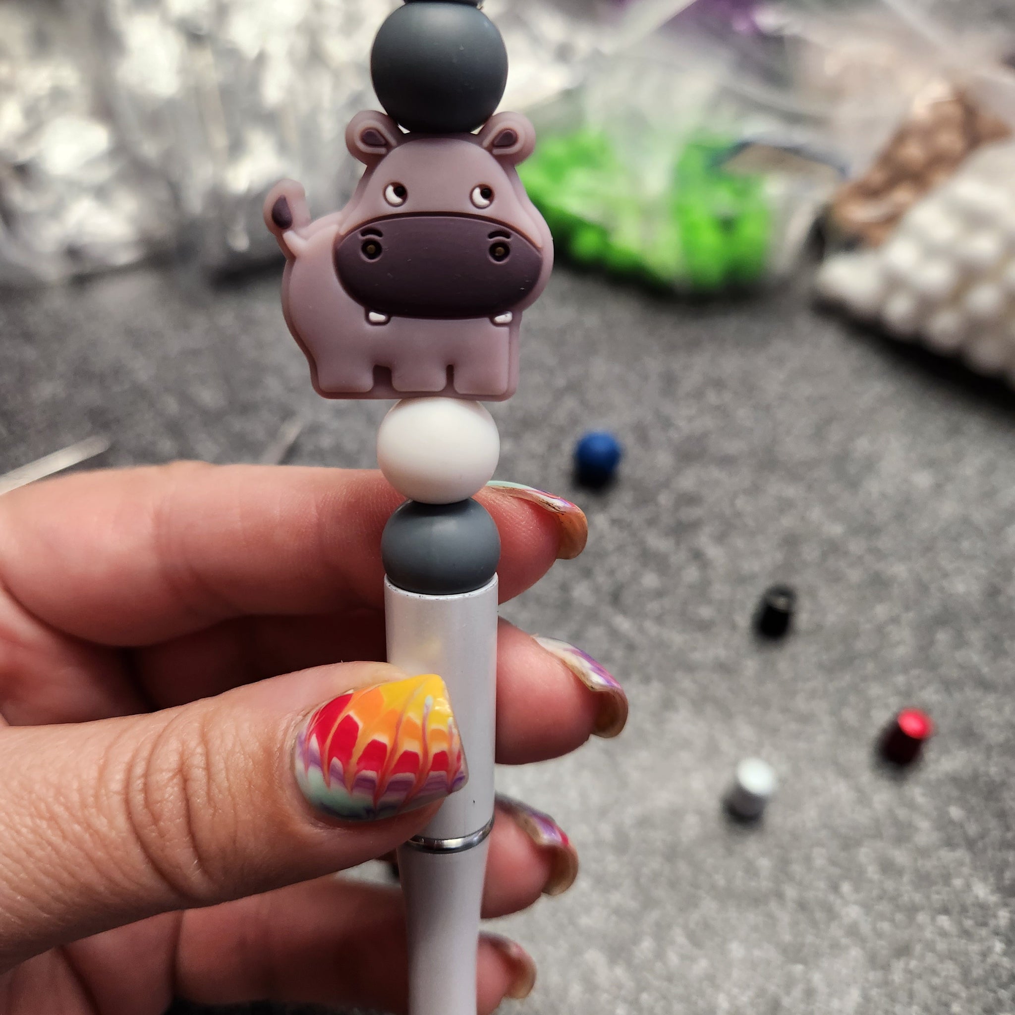 Hippo Silicone Beaded Pen or Keychain
