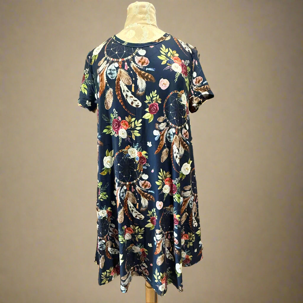 A-line Soft Stretchy Dress w/ Pockets - Mermaid, Rainbow Roses, Dream Catchers