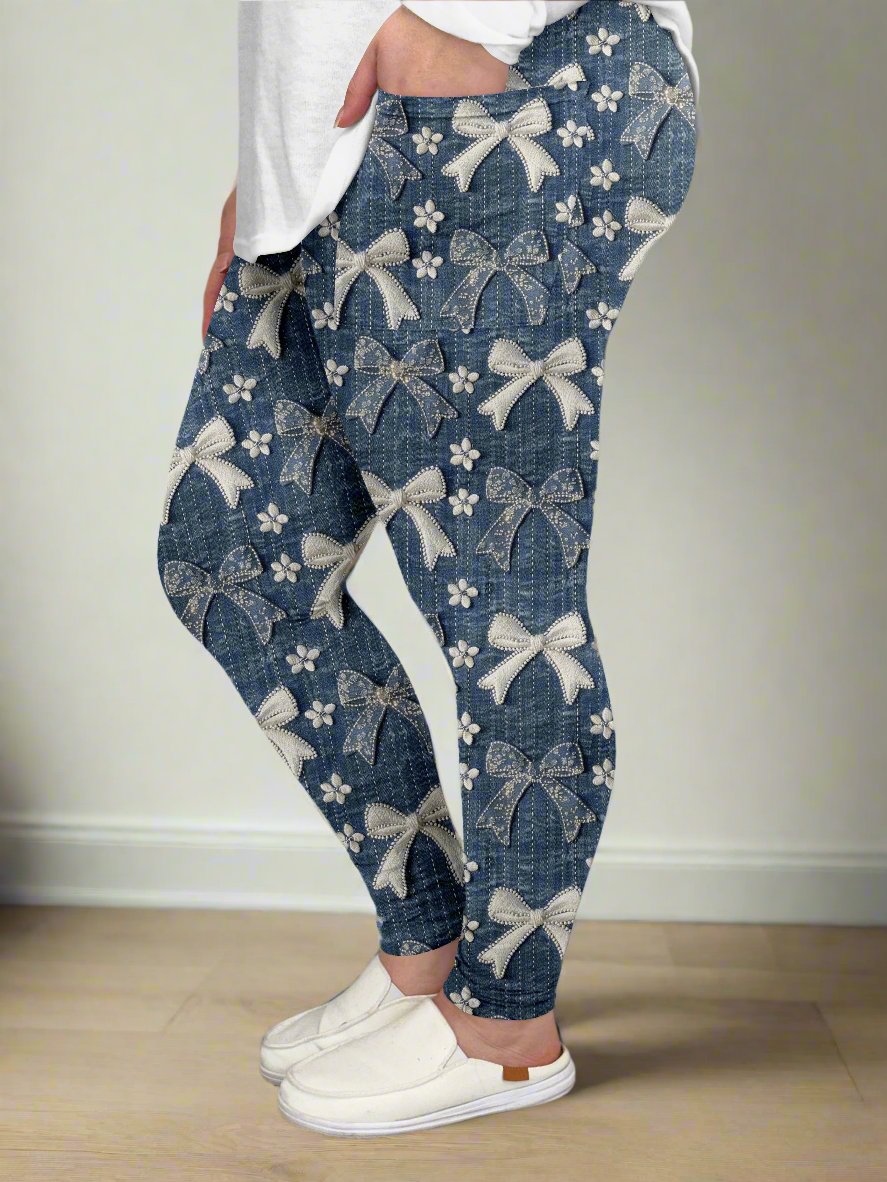 Denim Bow Leggings w/ Pockets